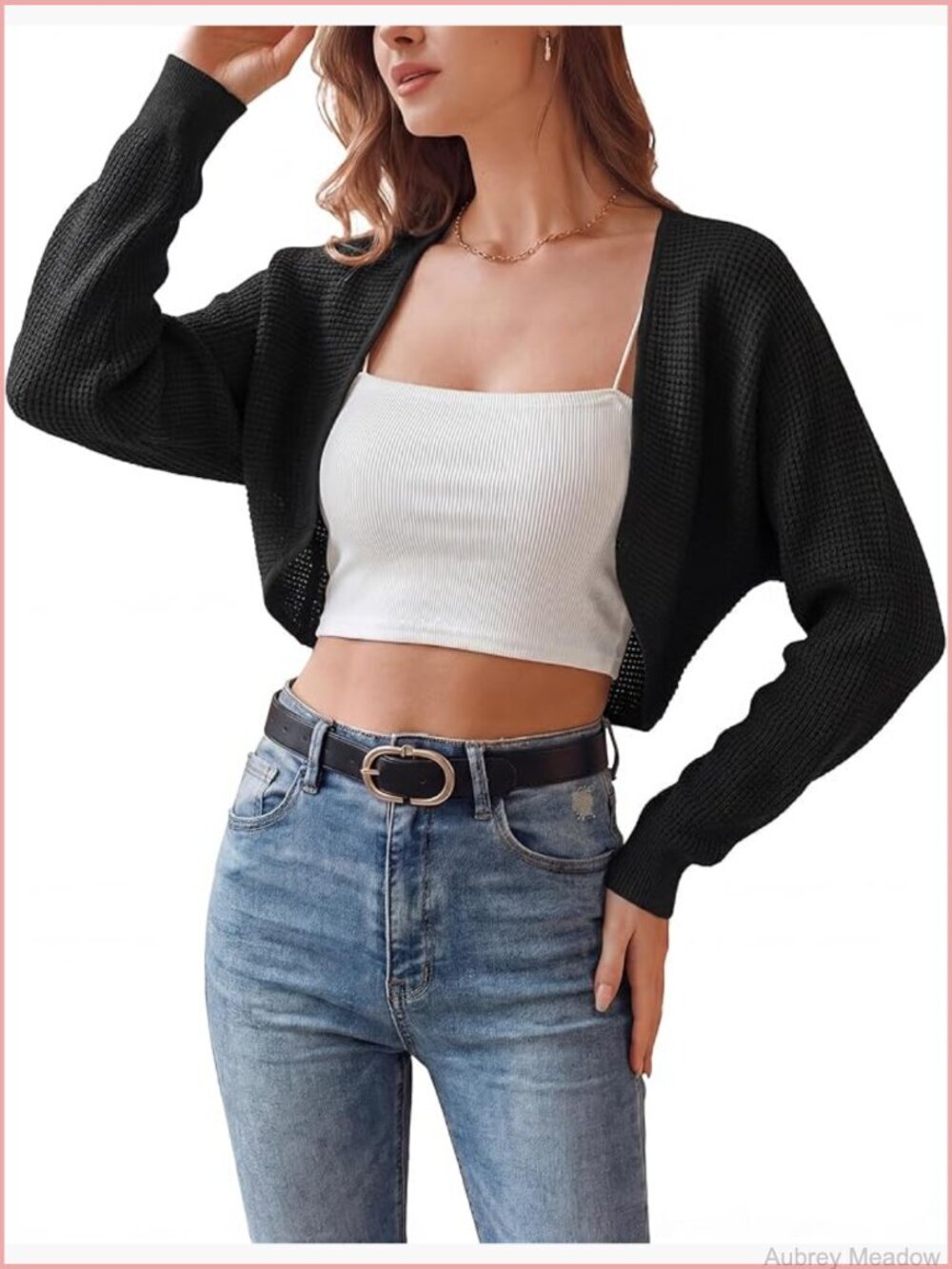 Cotton Bolero Shrug V Neck Cropped Cardigan Waffle Knit Sweater
